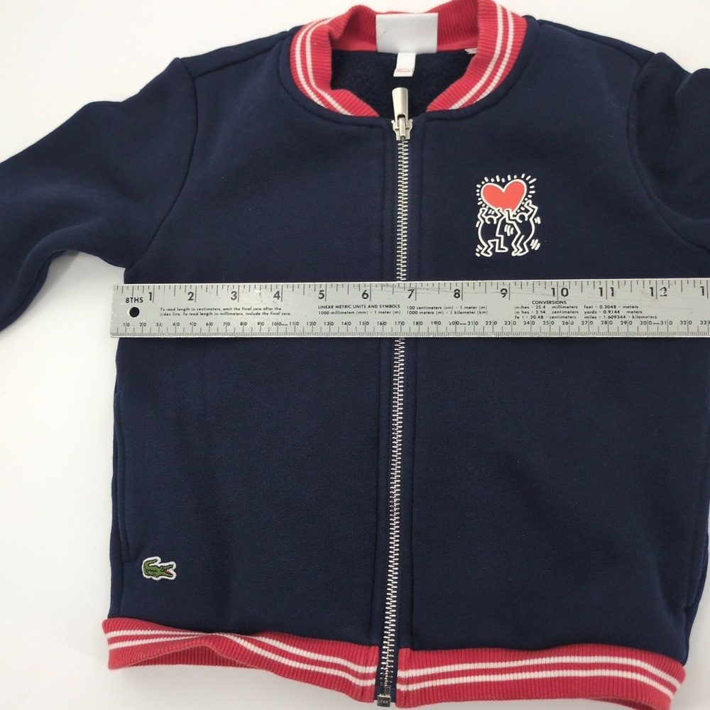 Lacoste x Keith Haring Kids Jacket Sz 3 Navy Blue Full Zip Varsity Bomber Heart - Picture 4 of 9